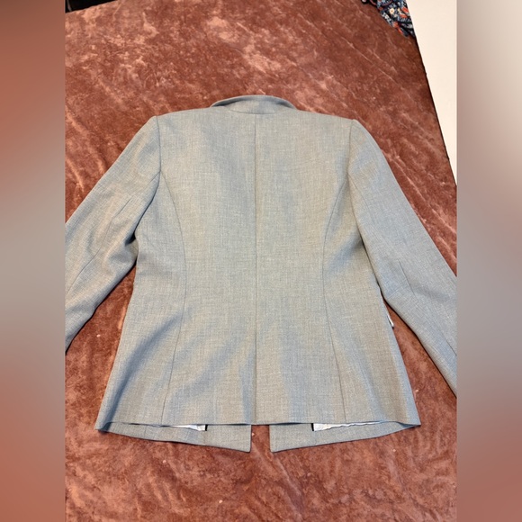 WHBM Classy Stand Neck Notched Collar Textured Gray Double-Breasted Blazer - Picture 4 of 11